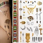 Металлическая водостойкая временная татуировка, золотистогосеребристого цвета, Женская Татуировка хны в стиле бохо, стикер для татуировки со стрелками