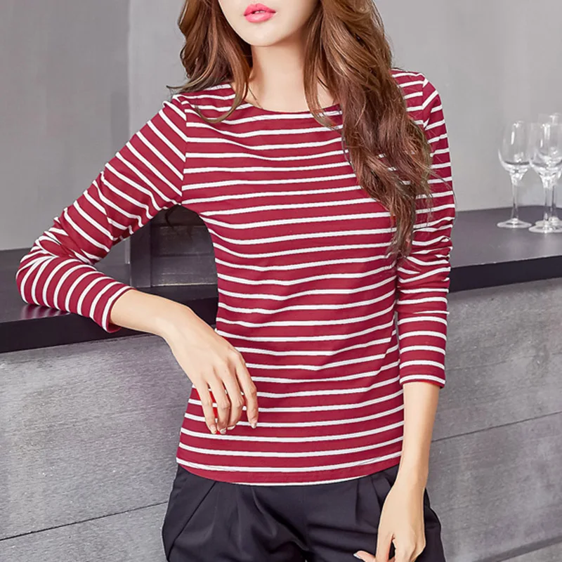 Женская футболка в полоску с длинным рукавом 2018|women tshirt|poleras de mujerblusas t shirt |