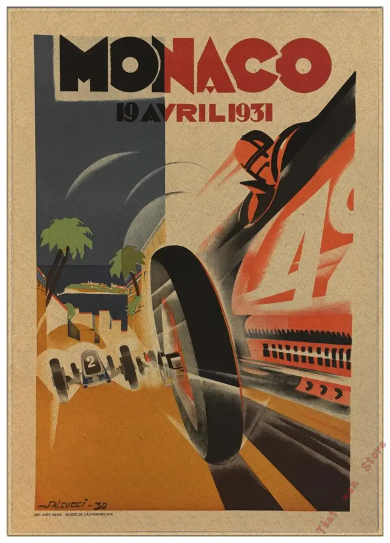 Супер гоночный Ретро мотор Monaco 1937 старинный автомобиль для путешествий, классический винтажный постер, сделай сам, домашний декор из крафт-бумаги