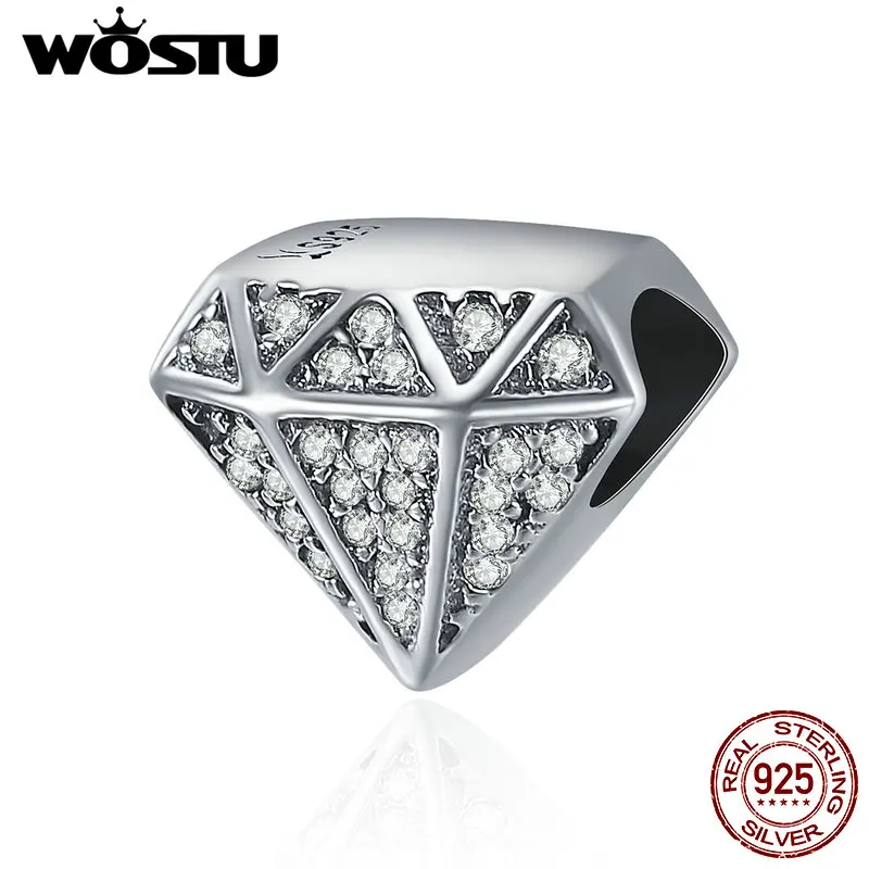 WOSTU Настоящее 925 пробы серебро ia mond форма, прозрачный CZ Бусины Подходят Шарм Браслеты DIY S925 ювелирные изделия подарок CQC397