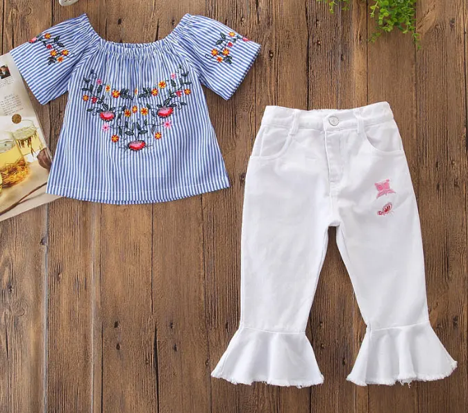 Новая детская одежда Летний костюм для девочек хит продаж рубашка с короткими