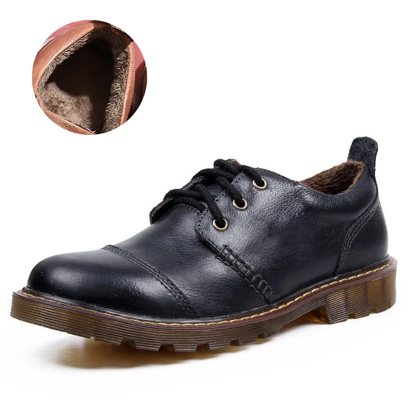 Black with Fur Aleader/Мужская обувь из натуральной кожи; меховая Водонепроницаемая рабочая обувь; мужские sneaers sapatos masculino; высококачественные оксфорды; удобная обувь - Цвет: Black with Fur