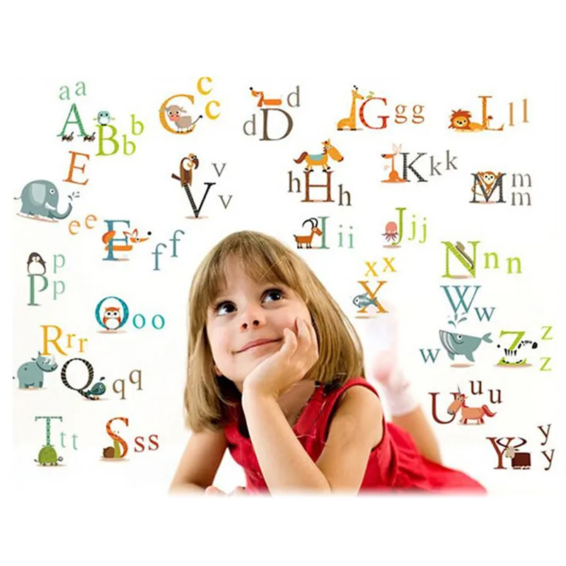 Новая наклейка на стену с мультяшными животными буквами алфавита искусственная