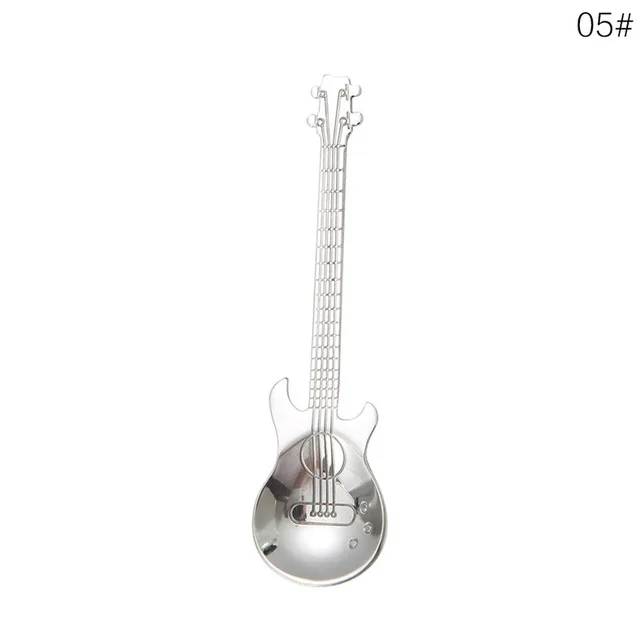 guitar Милая Мини 304 кофейная ложка из нержавеющей стали Kitty Cat, ложка для перемешивания, чайная ложка, чайная ложка, десертная ложка, длинная ручка, посуда, золото - Цвет: guitar