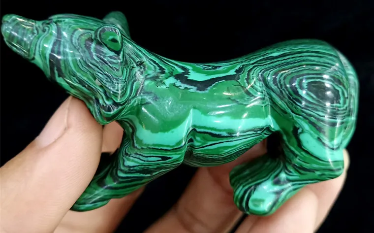 Malachite Резьба ручной работы полированный различные Кристалл Камень, реики волк скульптура для заживления украшения подарок SQ - Цвет: Malachite