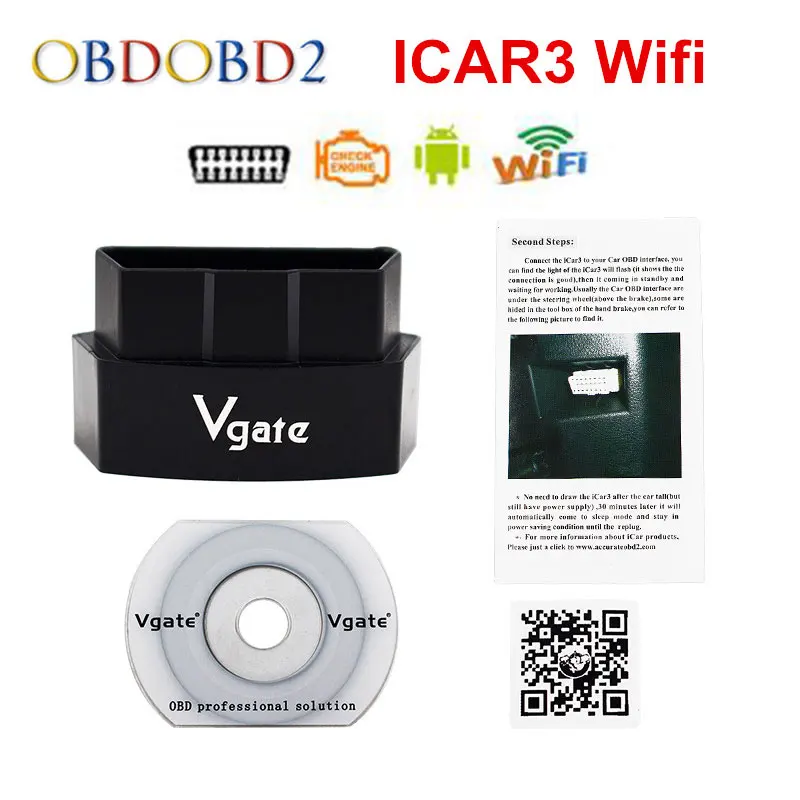 Считыватель кодов Vgate iCar3 Wifi поддержка всех OBDII ELM327 Wi-Fi 5 цветов ELM 327 для Android /IOS/ПК