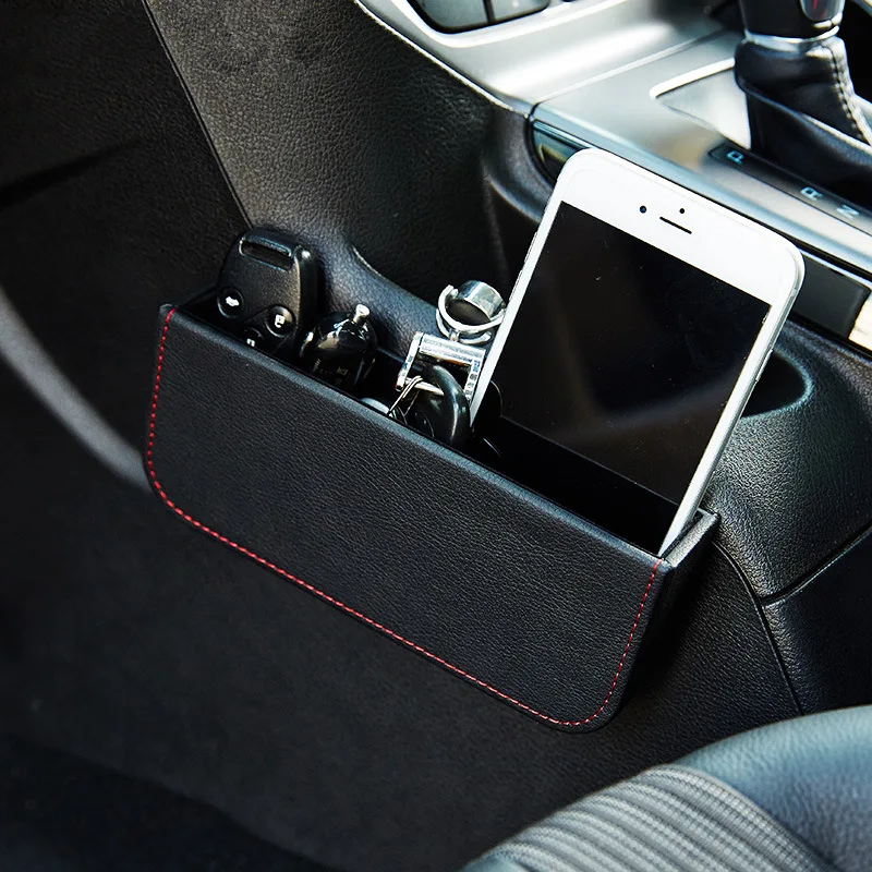 

Leather Car Seat Side Storage Box Organiser Phone Pen Key Cigarette Auto Seats Gaps Organizer Door Stick Paste Pockets Holder