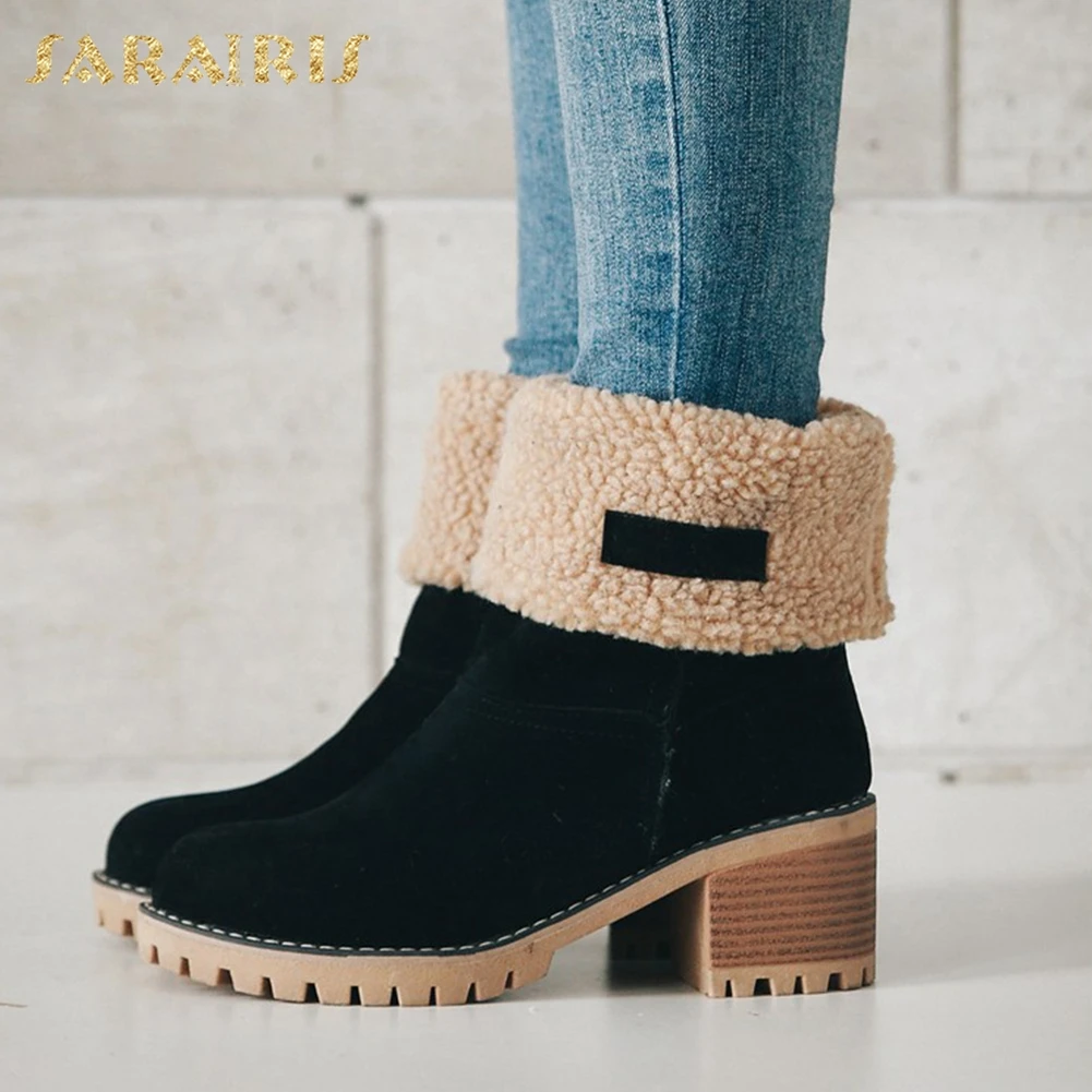 SARAIRIS/новые зимние сапоги больших размеров 34-43 для холодной зимы женская обувь модные теплые женские ботинки без застежки женская обувь