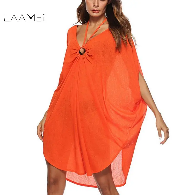 Laamei Summer 2018 Women Clothing Sexy Oversize Dress Boho Mini Vestidos V Neck Batwing Sleeve Beach Dresses | Женская одежда