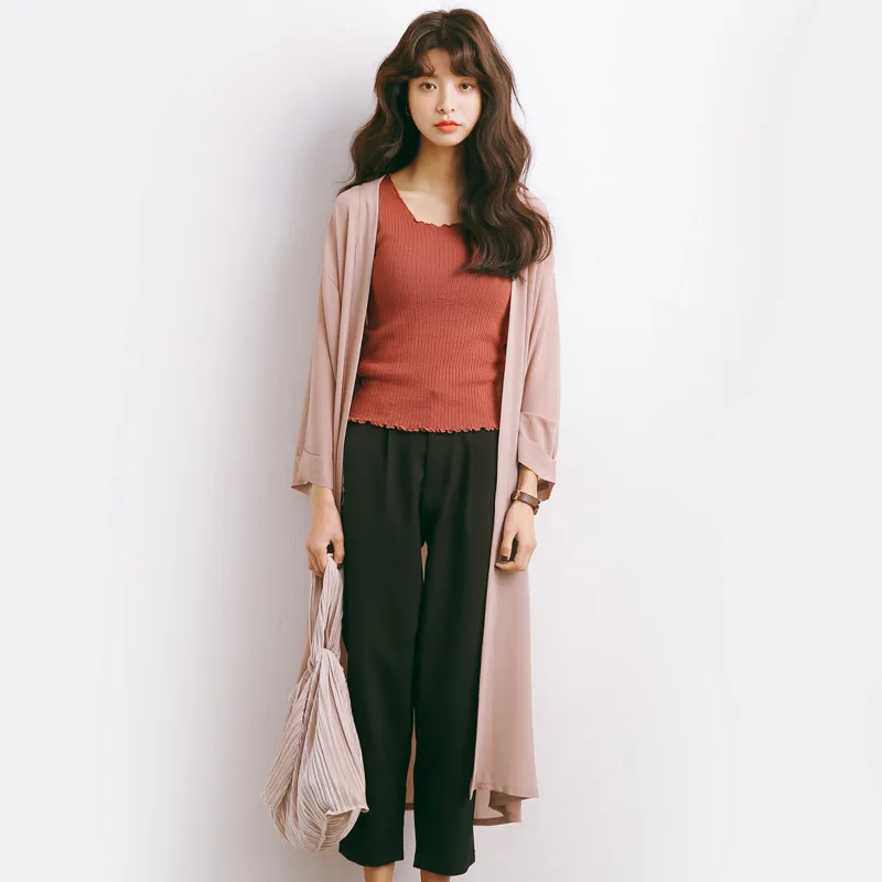 

summer Cardigan blouse women Open Front Beach Loose Kimono girls black pink and blue Casual Long Cardigan Tops Outwear M532