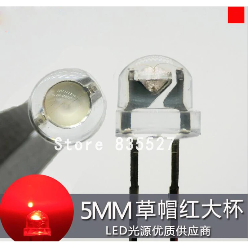 100 шт./лот 5 мм красная светодиодная соломенная шляпа F5 большой чип супер яркие