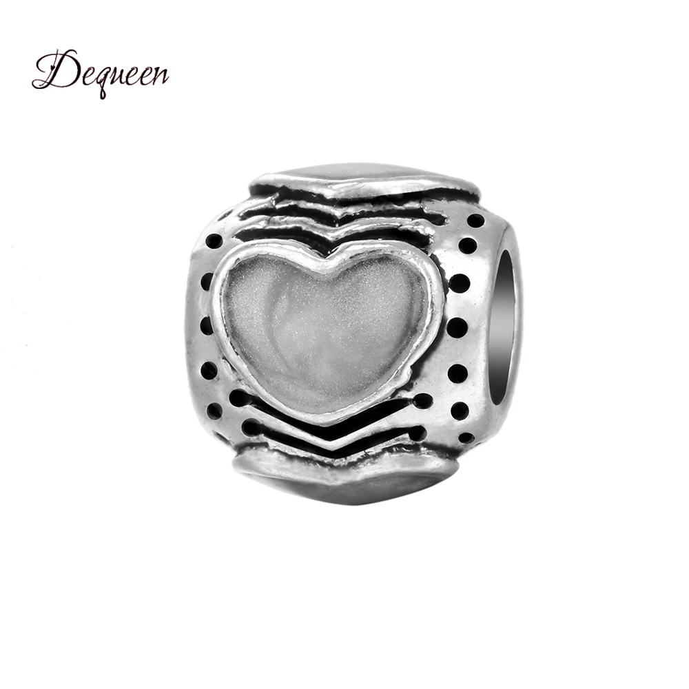 Dequeen розовый/серый сердце Европейский Бусины металла большое отверстие для