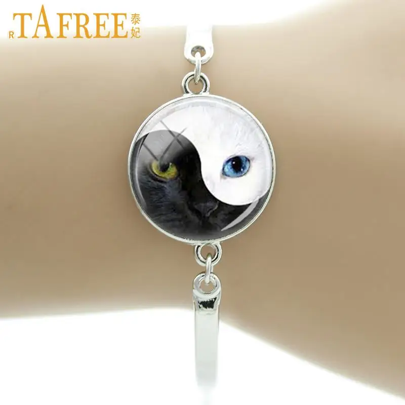 TAFREE Новинка Инь Ян черный белый кот лицо браслет винтажная мода Тай животное ювелирные изделия Кошка Китти женские браслеты BA092