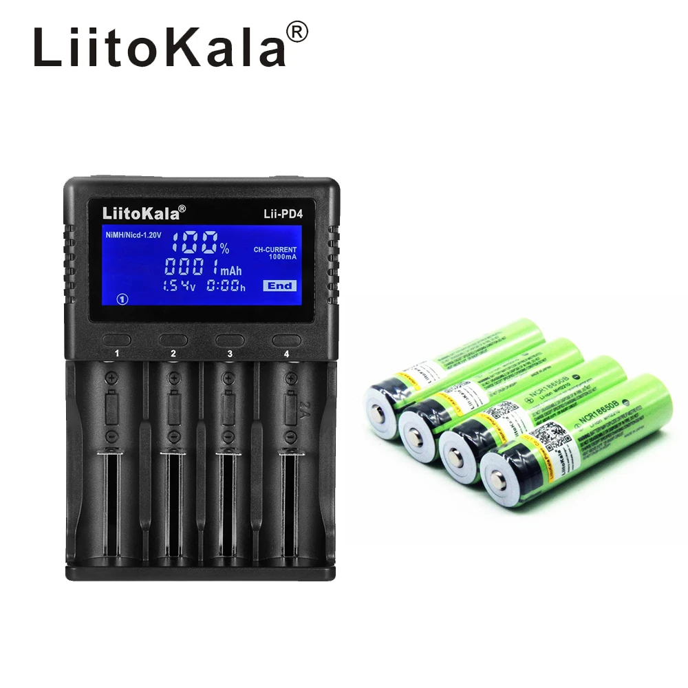

Новинка 1 шт. зарядное устройство LiitoKala PD4 LCD 3,7 в 18650 21700 + 4 шт. 3,7 в 18650 3400 мАч INR18650 34B литий-ионная аккумуляторная батарея