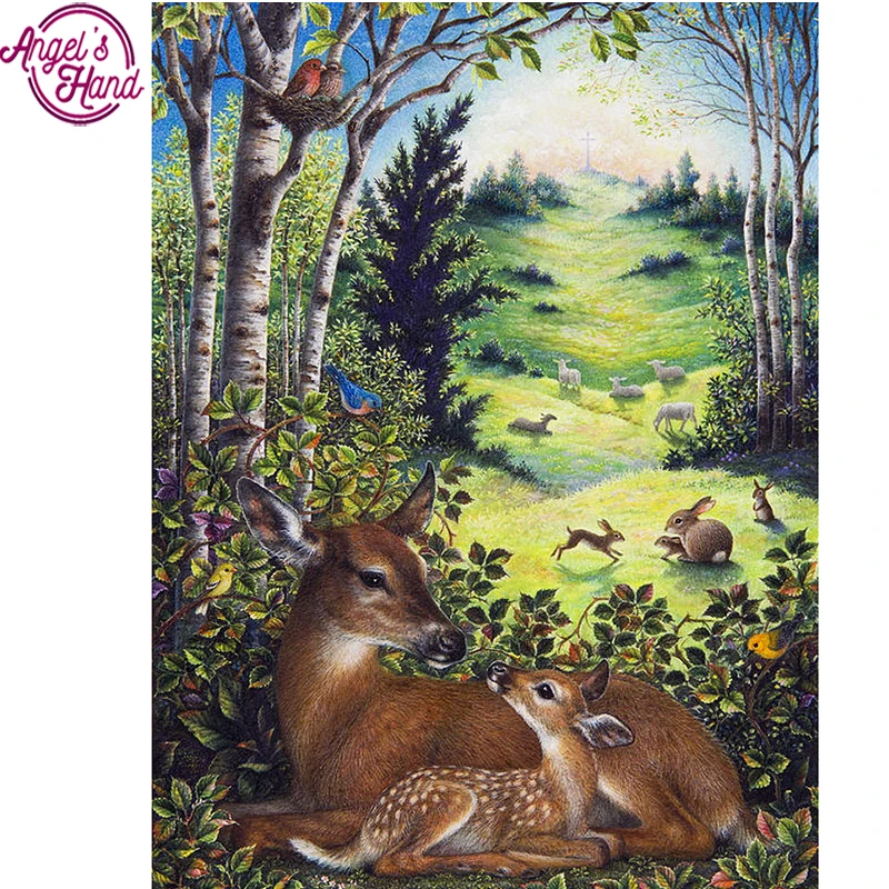 

Full square diamond 5D DIY diamond embroidery forest deer family diamond painting Cross Stitch Rhinestone mosaic decoration CX