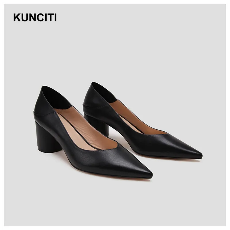 KUNCITI/ женские туфли на высоком каблуке; женские туфли-лодочки с острым носком; итальянская обувь в европейском стиле; офисные мокасины из натуральной кожи; G942