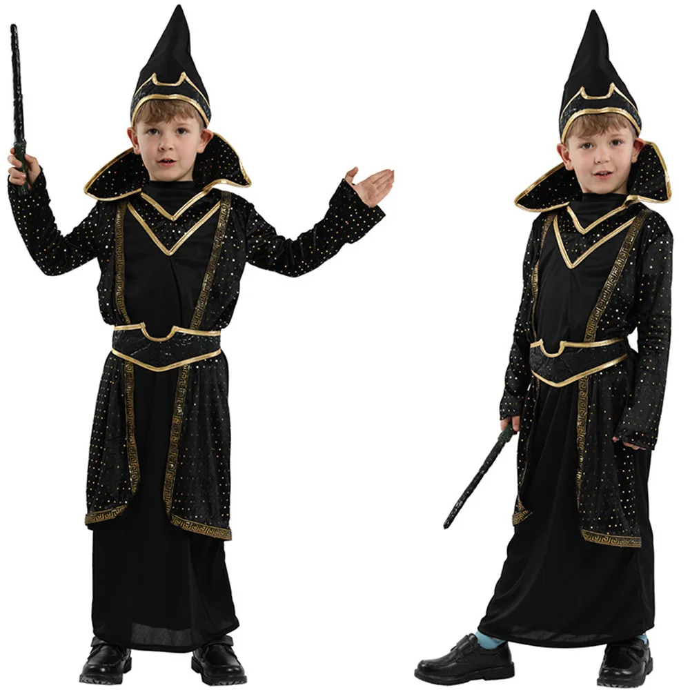 Boys Halloween Magician Wizard Costumes Kids Children Master Magic robe Cosplay Carnival Purim stage play Masquerade party dress |