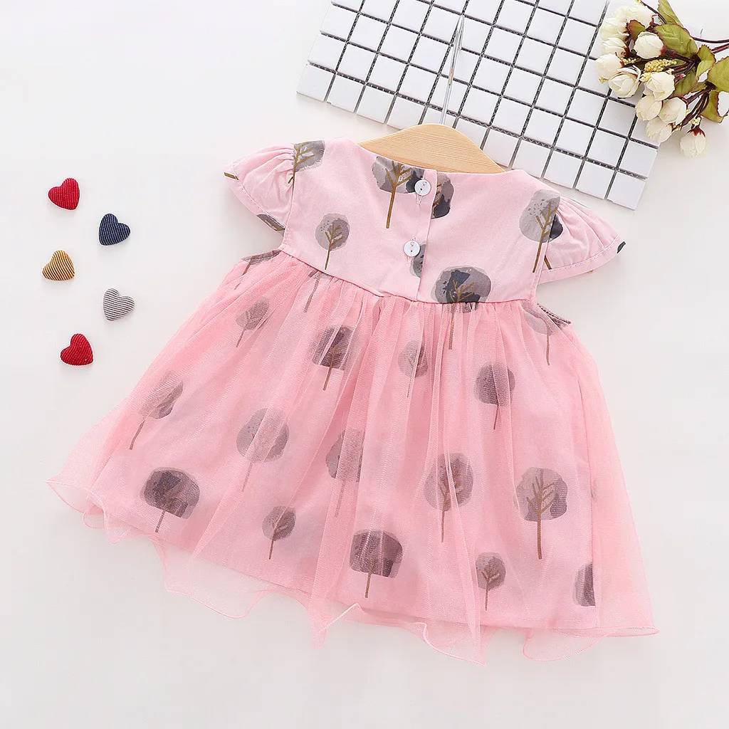 2019 Summer Explosion Girls Dress Infant Baby Fly Sleeve Tree Print Tulle Princess Dresses Casual Sundress | Детская одежда и