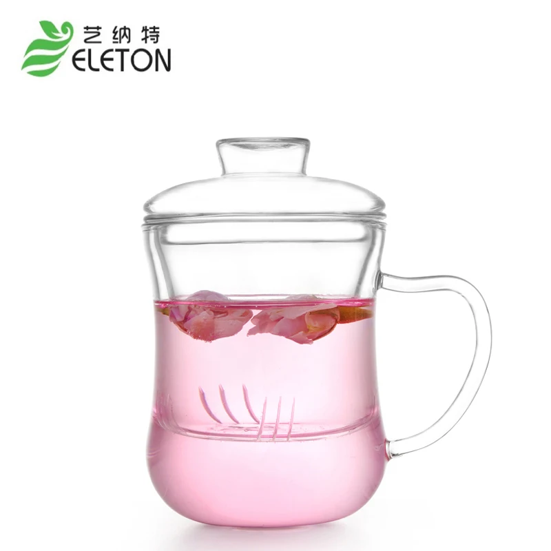 ELETON 350 мл Термостойкое стекло с крышкой для чая питьевой ситечком и прозрачные