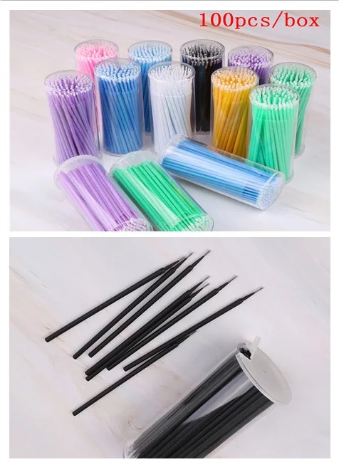 

100 Pcs/Box Remove False Eyelashes Cotton Swab Micro Brush Disposable Microbrush Applicators Eyelash Extensions Hot