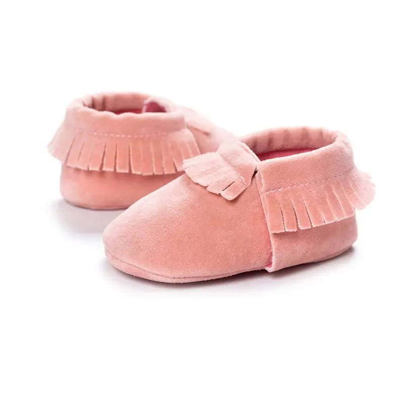 pink Обувь из искусственной замши для новорожденных; мокасины для маленьких мальчиков и девочек; мягкая обувь с бахромой; нескользящая обувь для малышей - Цвет: pink