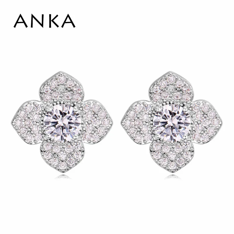 

ANKA brand hot trendy luxury zirconia flower women stud earrings new cute plant CZ earings fashion Jewelry accessories #121074