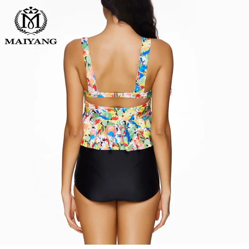 Новинки 2017 Женский Бикини С Оборками Высокая Талия Купальник Плюс Размер