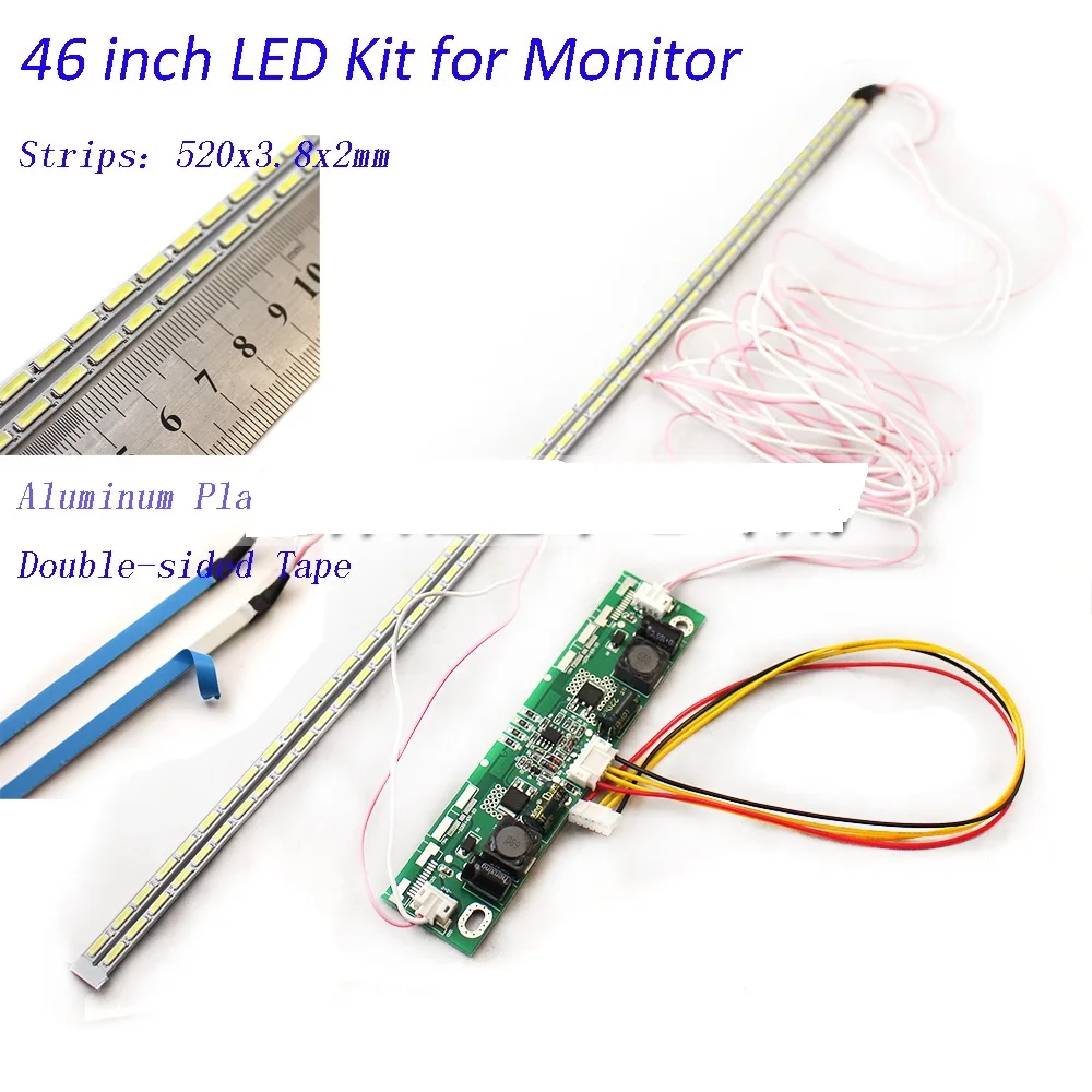 46 inch LED Aluminum Plate Strip Backlight Lamps Update Kit for LCD Monitor TV Panel 2 LED Strips 520mm Free Shipping