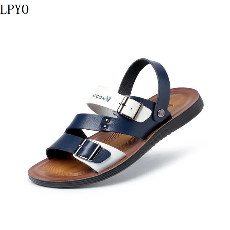 Летние кожаные сандалии мужские тапочки прилив мужской 2018 новых мягкое дно