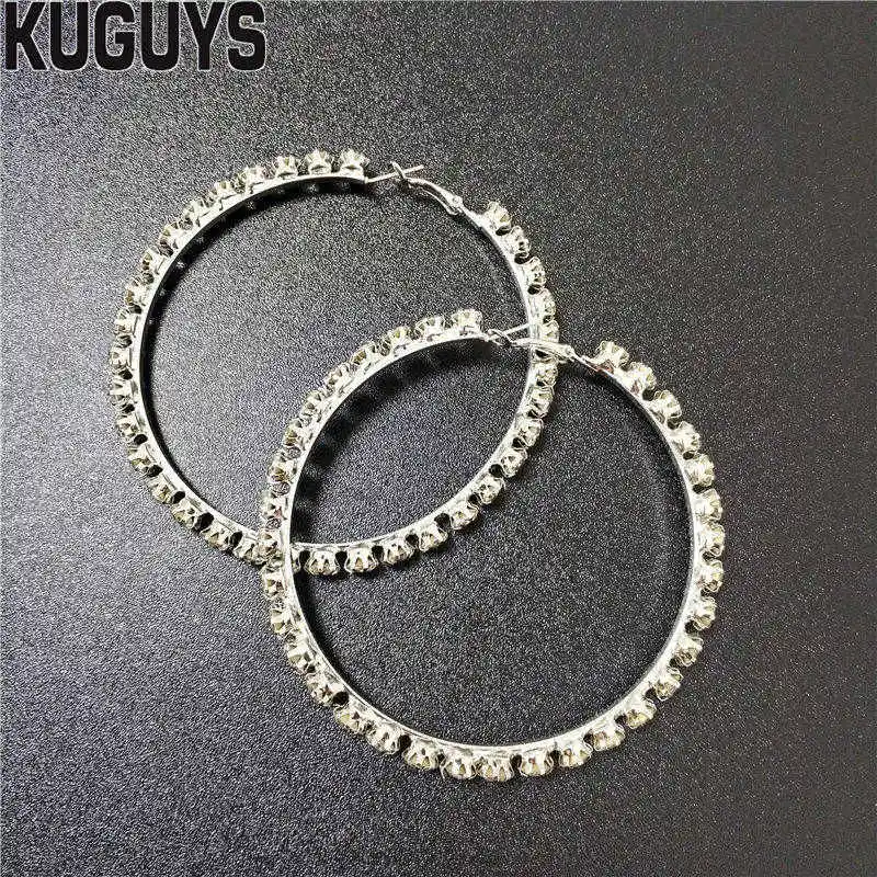 SILVER 8CM KUGUYS золотые серебряные круглые серьги для женщин ювелирные изделия Pendientes трендовые хрустальные большая серьга-кольцо Свадебные аксессуары Brincos - Окраска металла: SILVER 8CM