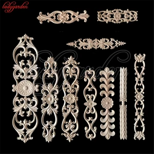 Наклейка на накладку из дуба с резным волнистым цветком, угловая аппликация для украшения домашней мебели, декоративная вырезанная длинная аппликация из дерева, Неокрашенная древесина