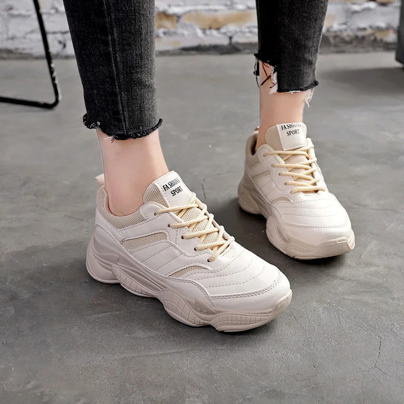 Новинка 2019 года сезон весна женская обувь на рифленой подошве Повседневная Белая