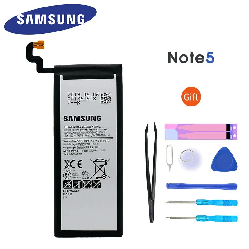 Оригинальный новый аккумулятор Samsung Note 5 для Galaxy N920 N920A N920T N920I N920G N920V N9200 N9208 EB-BN920ABE 3000mAh.