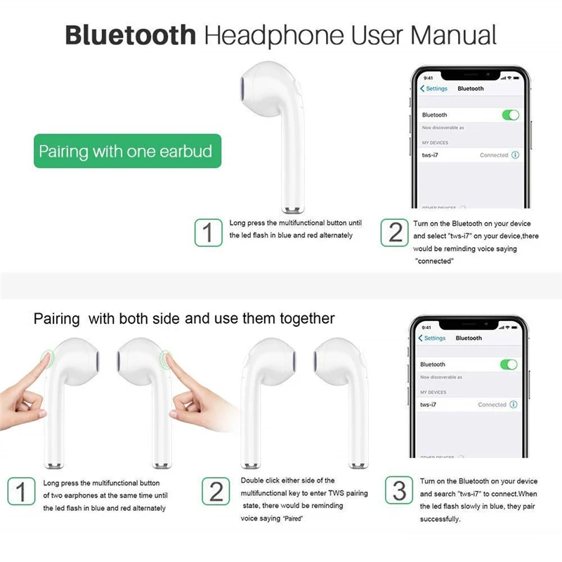 Беспроводные мини наушники i7s TWS с Bluetooth стереонаушники гарнитура микрофоном для