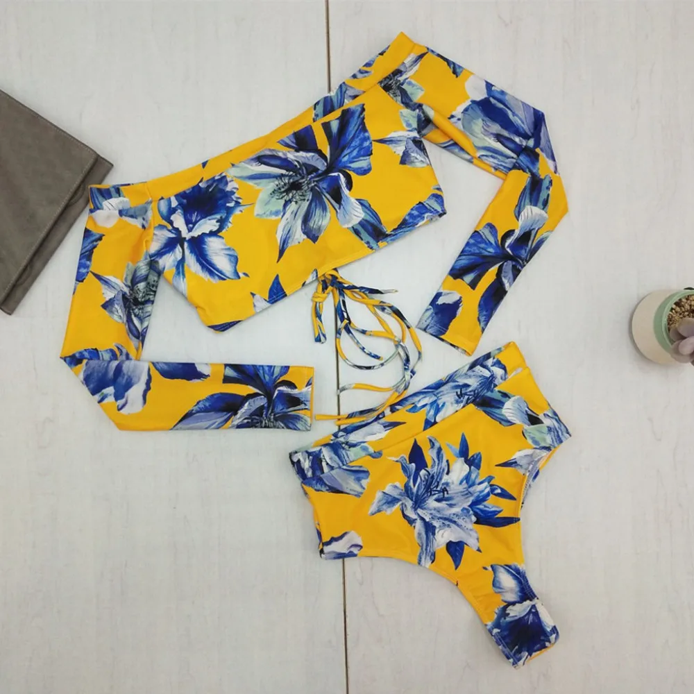 SAGACE одежда из двух частей с цветочным принтом Бандажное бикини длинным рукавом
