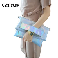 foldable silver evening clutch bags fashion shoulder bags high quality handbags lady envelope cross body bag holographic