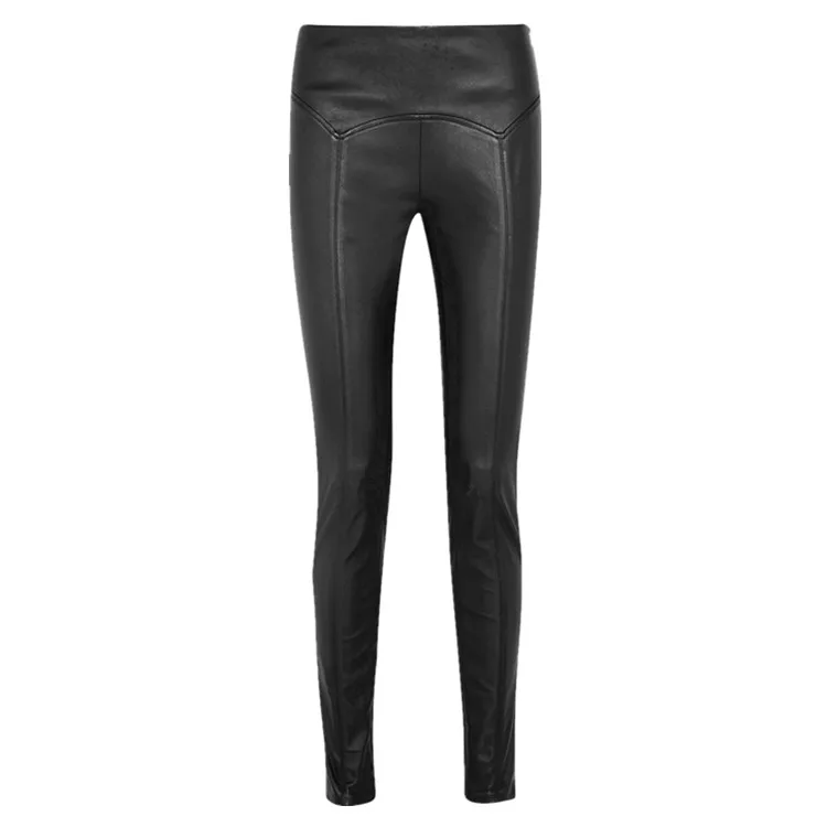 

2019 Women's water wash PU leather pants with thin velvet punk style slim hip chains women fashion Ankle-Length trousers wj1421