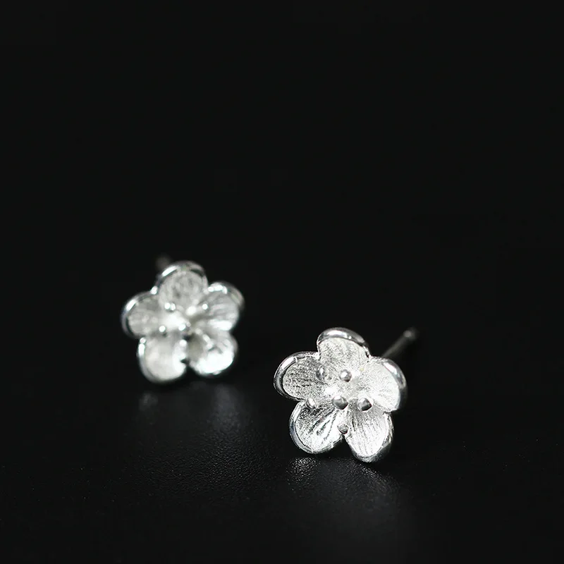 Женские серьги гвоздики из серебра 100% пробы в виде цветка сливы|stud earrings|gift giftsgift