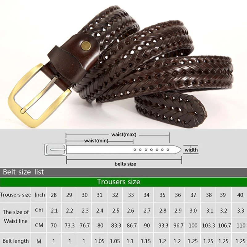 Мужской широкий ремень из натуральной кожи [DWTS] коричневый Плетеный коровьей