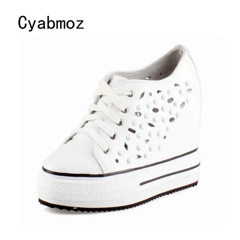 

Cyabmoz Platform High heels Women Shoes Woman Genuine Leather Hollow Rivet Height Increasing Ladies Zapatos Mujer Tenis Feminino