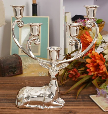 

Wedding Hotel Romantic Candlelight Dinner Five Alloy Silver-plated Deer Head Aromatherapy Candlesticks Wedding Props