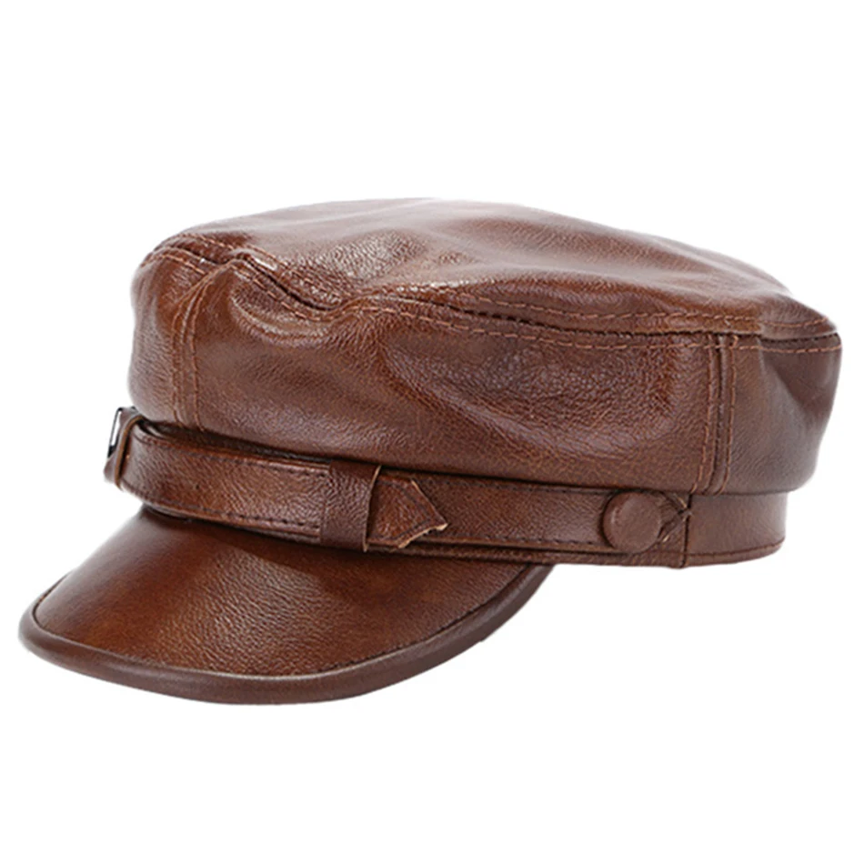 Dark brown cap LA SPEZIA коричневая Военная Кепка tains, Мужская натуральная телячья кожа, кепка Newsboy, плоская Женская Осенняя зимняя роскошная дизайнерская матросские кепки - Цвет: Dark brown cap