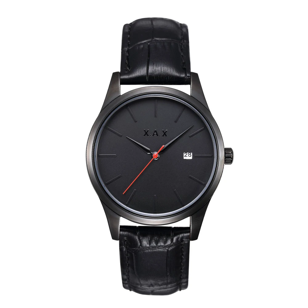 Часы наручные мужские деловые с кожаным ремешком и батарейкой