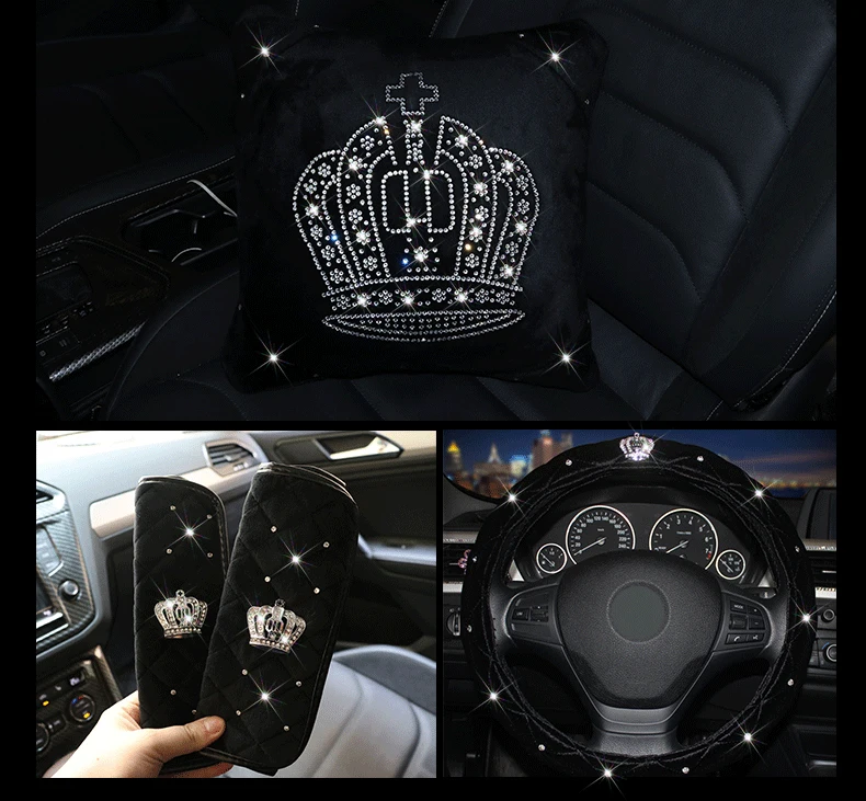 Корона с алмазами подголовник автомобиля подушка для шеи плюшевая Корона кристалл авто подголовник, сужение поддерживает подушки для женщин девочек автомобильные аксессуары
