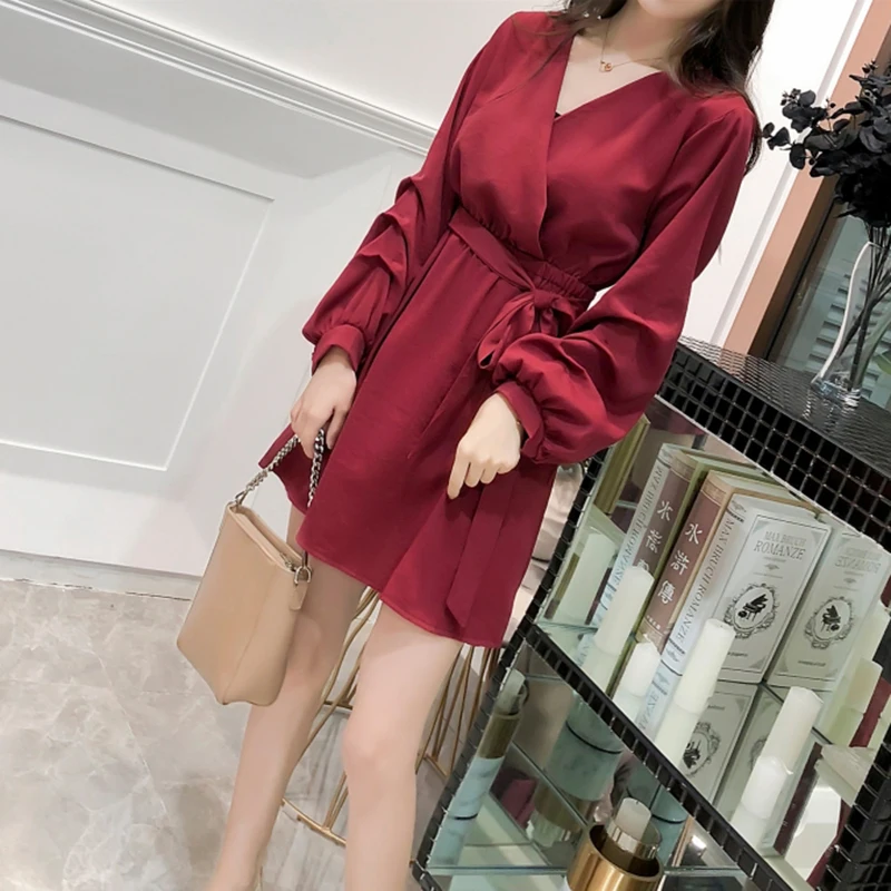 2018 осень зима шикарное сексуальное Клубное платье мини женское с v-образным