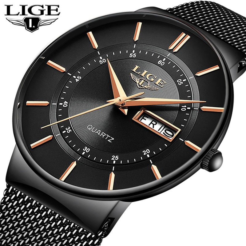 LIGE Mens Watches Top Brand Luxury Waterproof Ultra Thin Date Clock Male Steel Strap Casual Quartz Watch Men Sports Wrist Watch new men watches top brand luxury 50m waterproof ultra thin date clock male steel strap casual quartz watch men wrist sport watch
