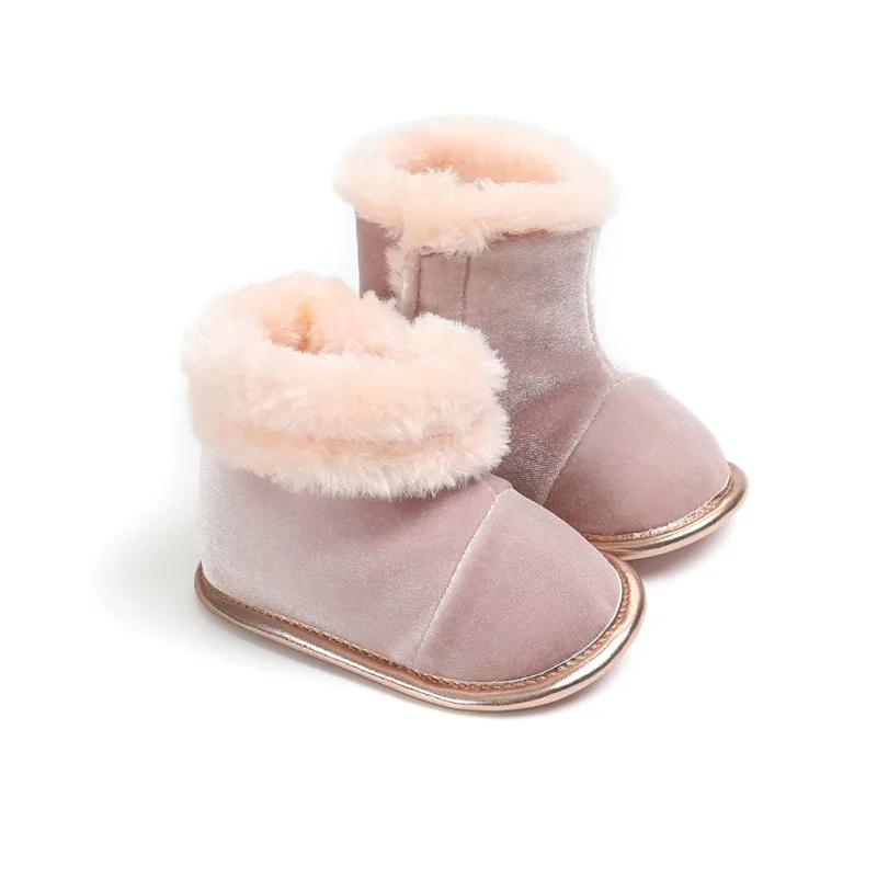 

Winter Super Warm Flock Solid Soft Bottom Anti-slip Baby Girls Boys First Walkers Shoes Elegant Princess Shoes Chic Style
