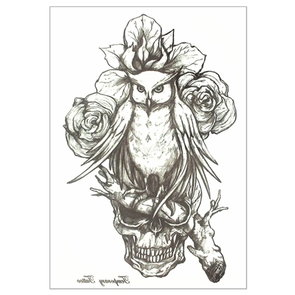 Черная сова Череп Временные татуировки боди арт флэш наклейки для тату 12*20 см