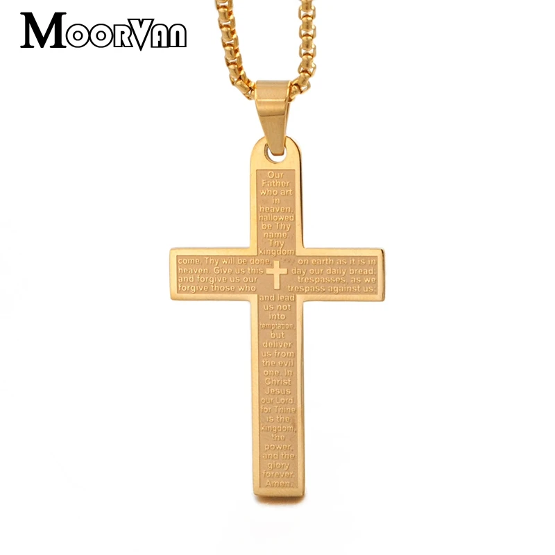 

Ожерелье Moorvan с подвеской-крестом для женщин и мужчин, религиозное христианское Писание, колье с распятием из нержавеющей стали, молитвенные украшения