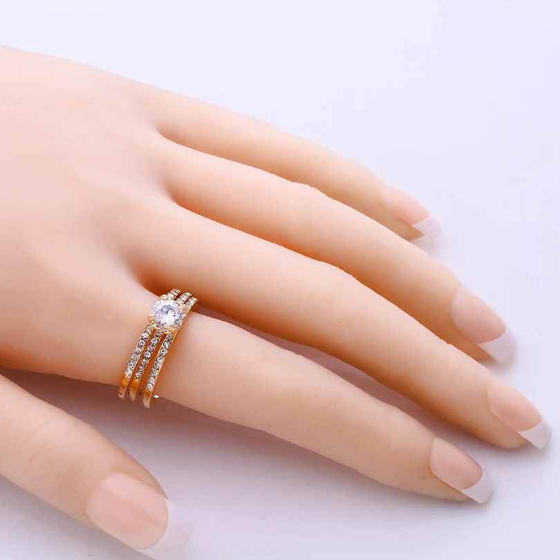 3 pcs/set wedding rings for men and women gold plating stainless steel crystal cubic zirconia jewelry (KA0082) | Украшения и